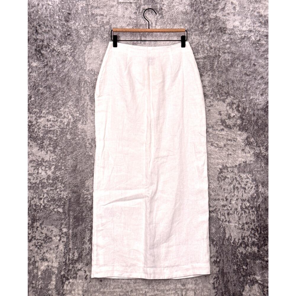 New Posse Maxi Skirt Small Womens Gigi Linen Column Button Front Ivory - Picture 2 of 7
